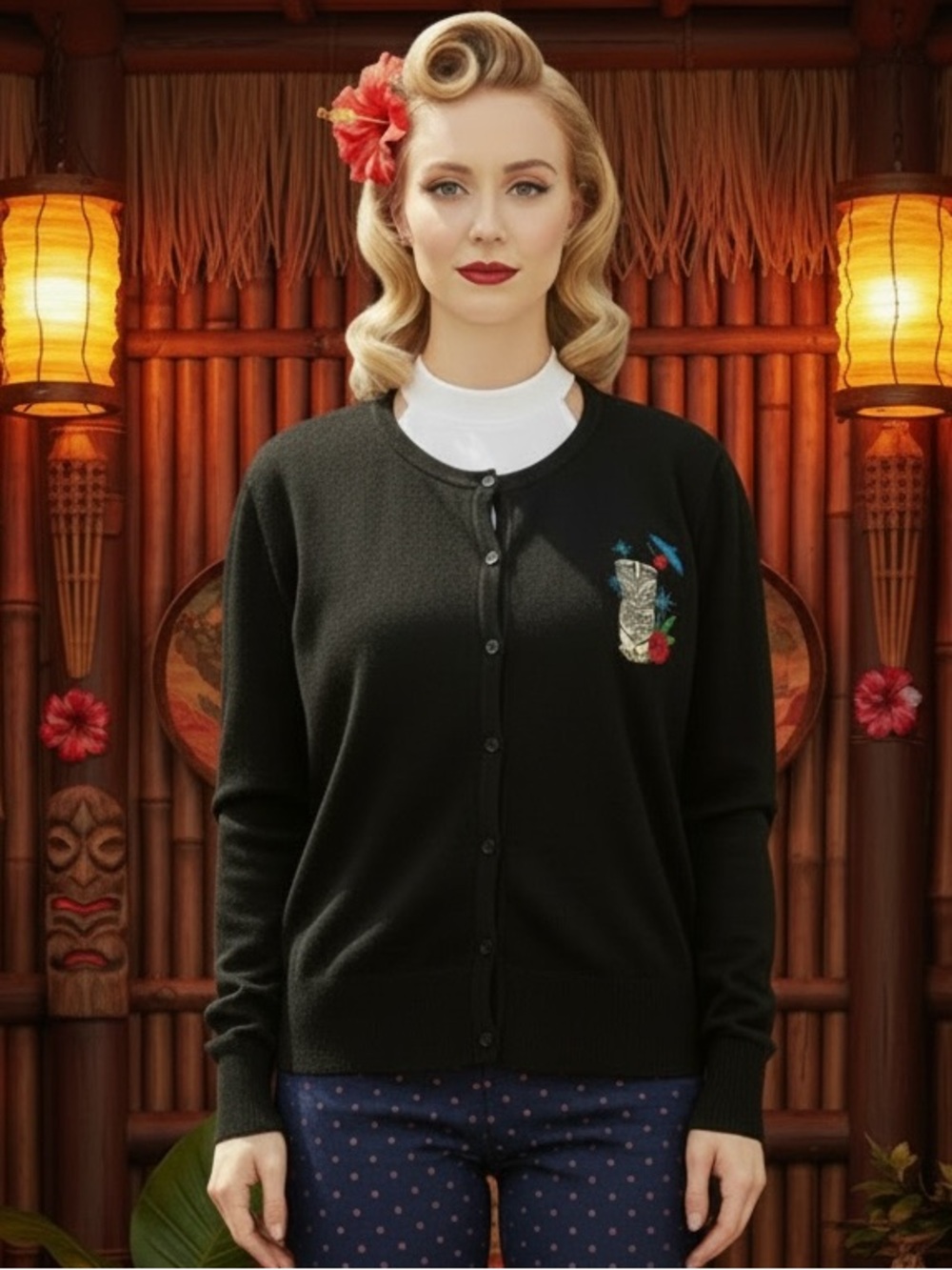 🌺Double Trouble Apparel Embroidered Tiki Cardigan, Black, 2X, NWOT🌺 - Picture 2 of 14